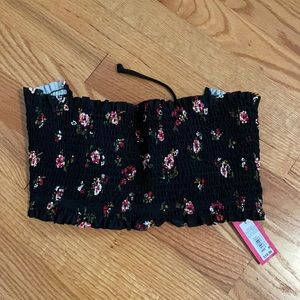 Strapless ribbed floral bathing suit top